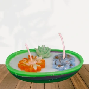 Vela Maceta con Tres Flores – Arte en Cera Vegetal