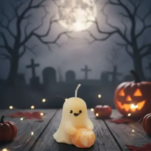 🕯️ Vela Fantasma Halloween – Decoración Artesanal en Cera